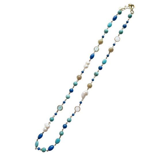 Talbots Semiprecious Long Layering Multi Stone Necklace Gold Tone 33.5" Artsy - Picture 7 of 7